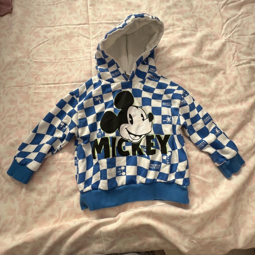 Disney Blue & White Checkered Mickey Hoodie for Kids